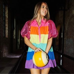 NWOT | Queen of Sparkles | Multi Color Tier Sequin Poof Sleeve Dress